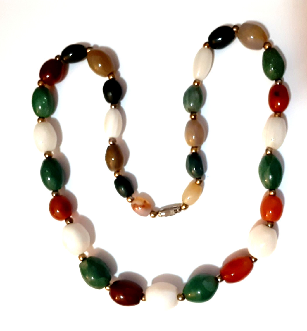 Vintage Carnelian Jade Agate Bead Necklace 10 to 16mm 25 inch