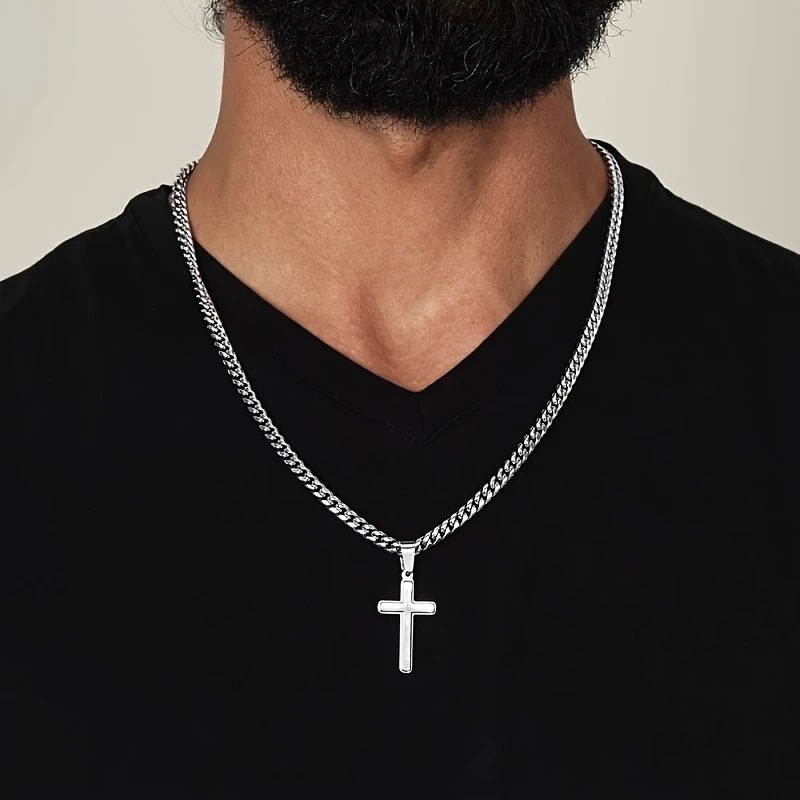 Fashion Men’s Cross Pendant Necklace Stainless Steel Hip Hop Necklace Gift US