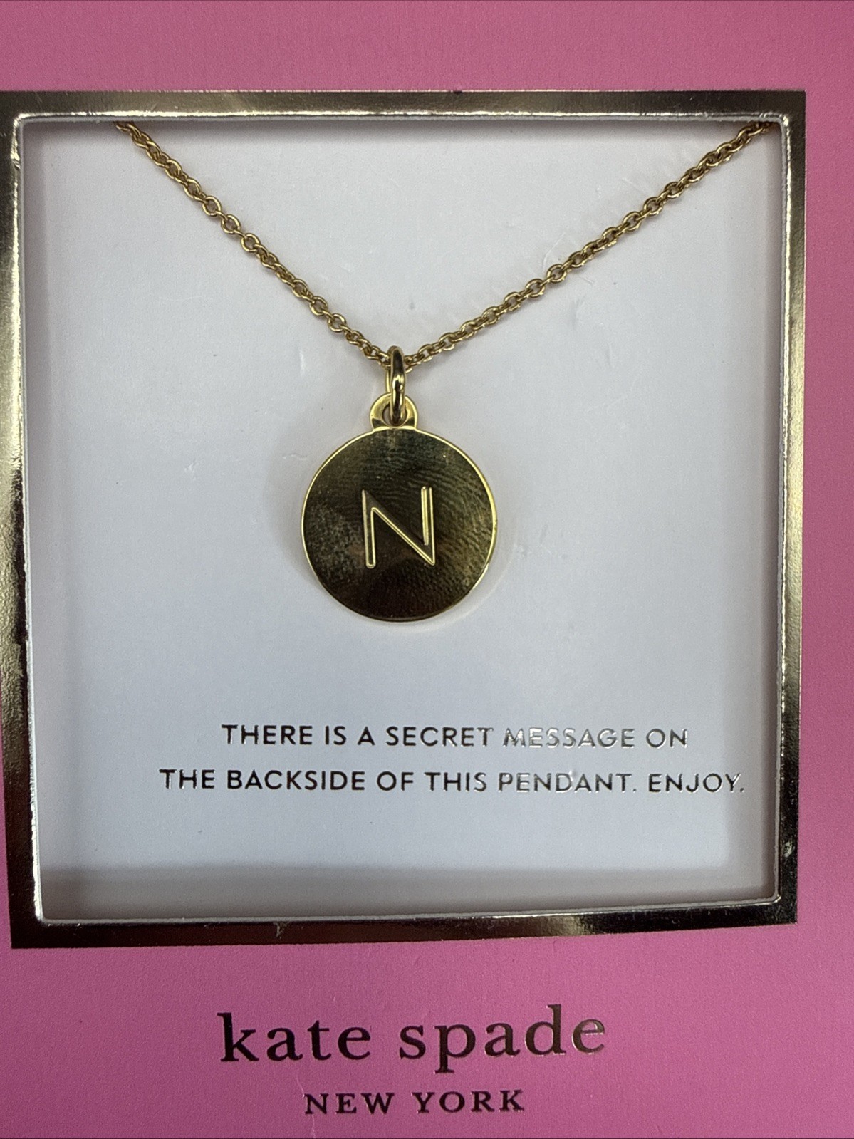 NEW Kate Spade Gold Tone Round N Initial Pendant Necklace 17-20” Adjustable