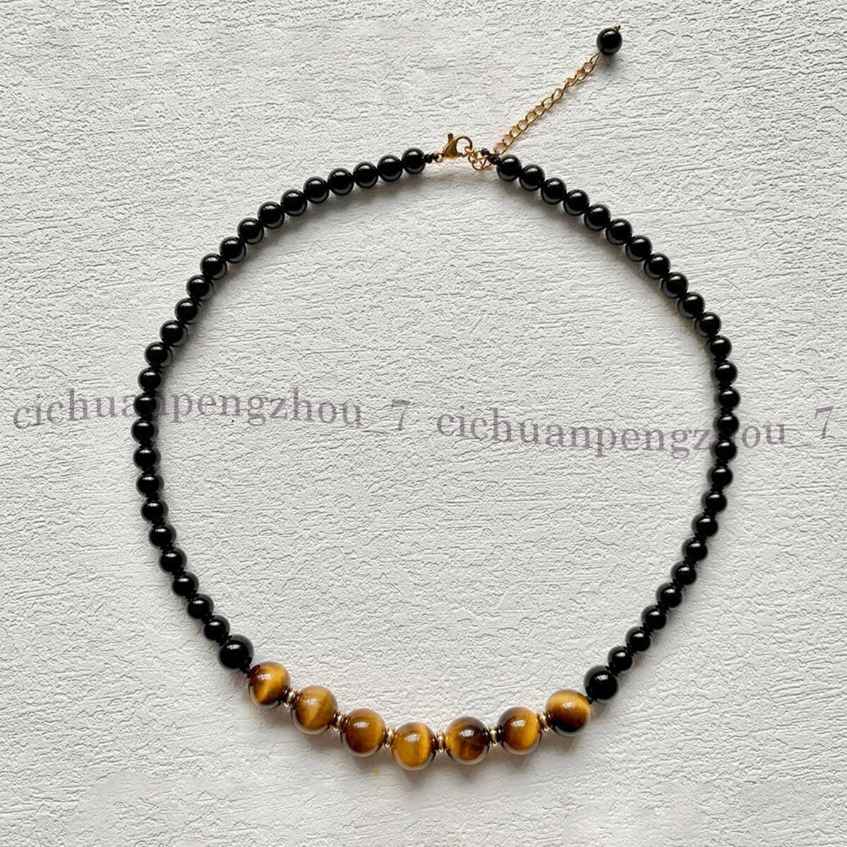 6mm Black Agate 8mm Yellow Tiger’s Eye Round Gemstone Beads Necklace 14-36 inch