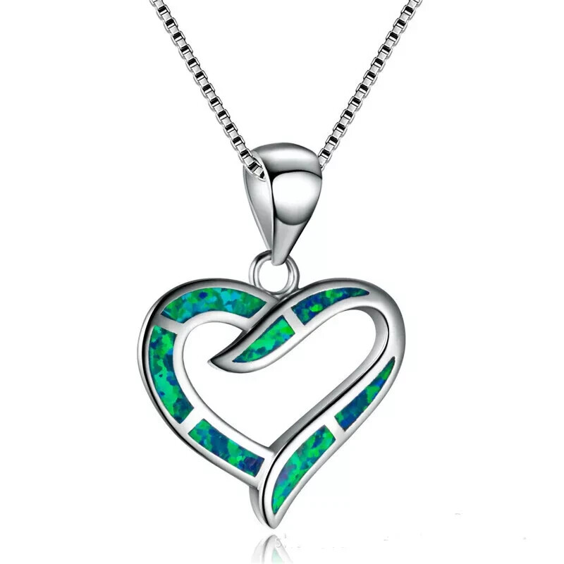 Beautiful Sparkling Green Opalite Heart Pendant & 18″ Necklace! FREE SHIP IN USA