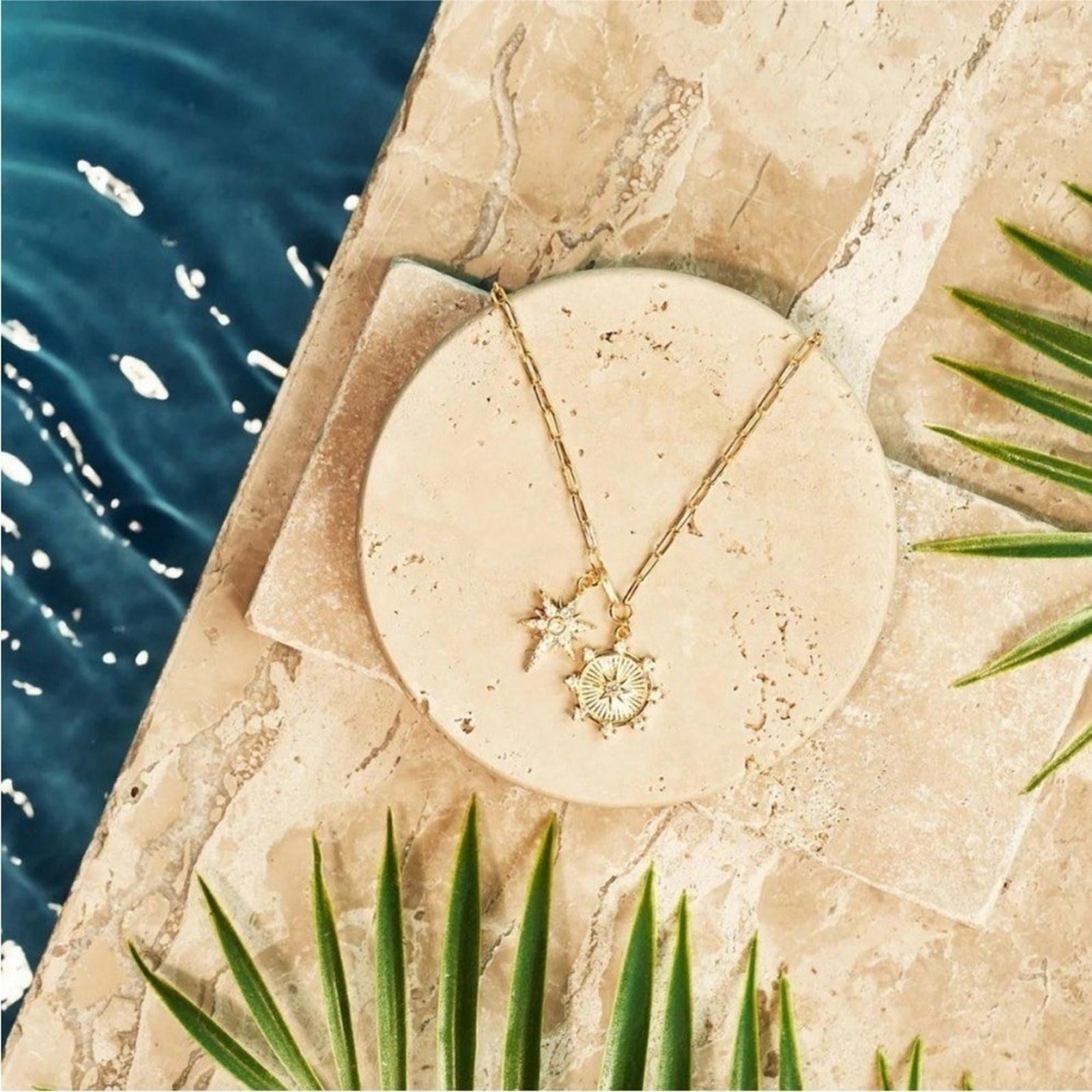 NEW Jennifer Miller Starburst Charm Necklace 14k Gold Plated Paper Clip Chain