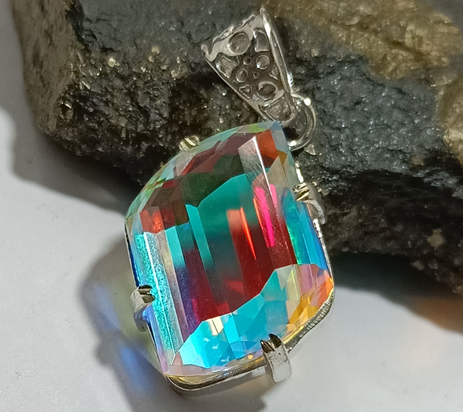 45.57 Ct EGL Certified Natural Mystic 925 Solid Silver Pendant Loose Gemstone