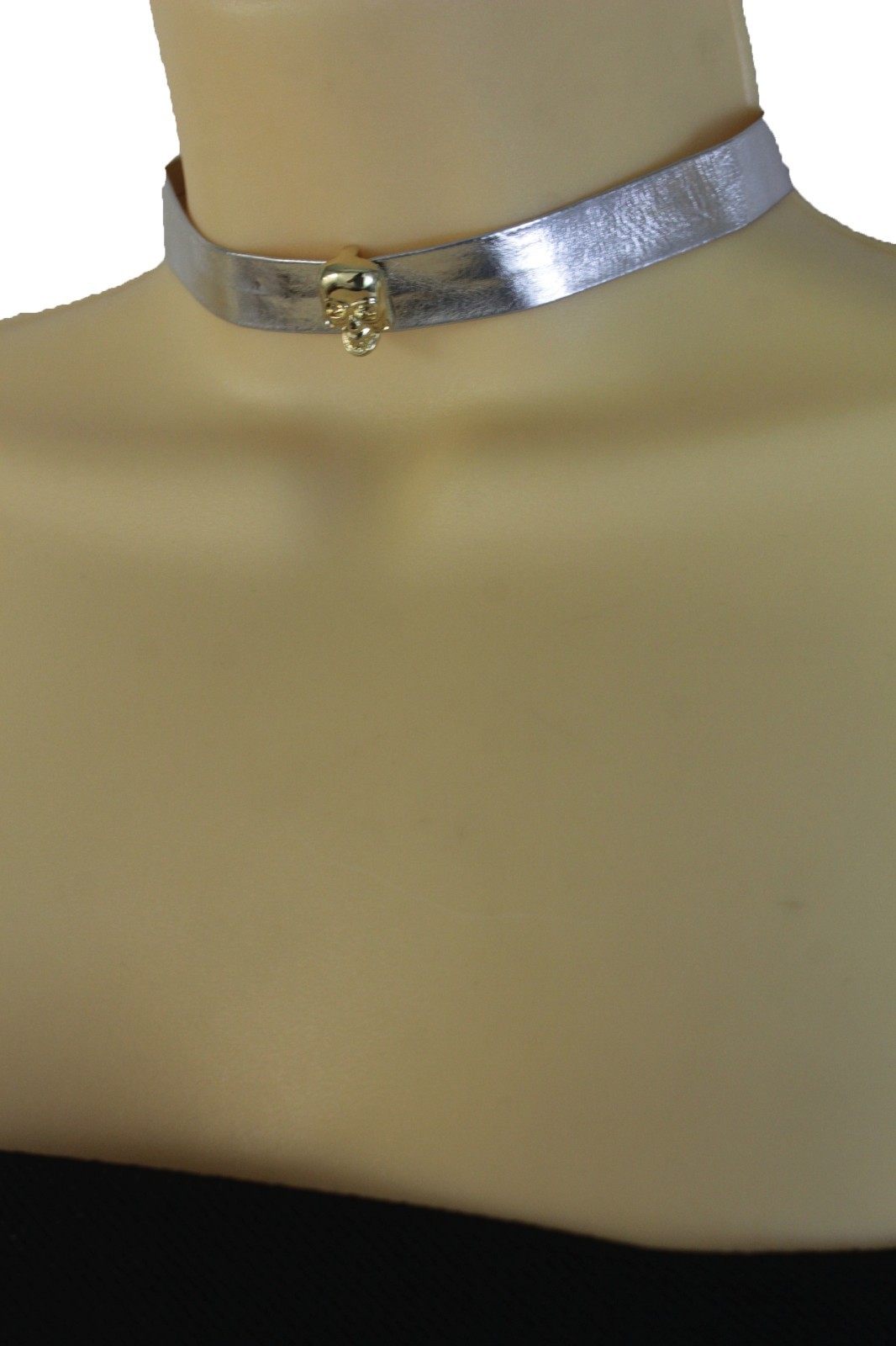 Hot Women Gold Skull Pendant Fashion Necklace Skinny Silver Faux Leather Jewelry