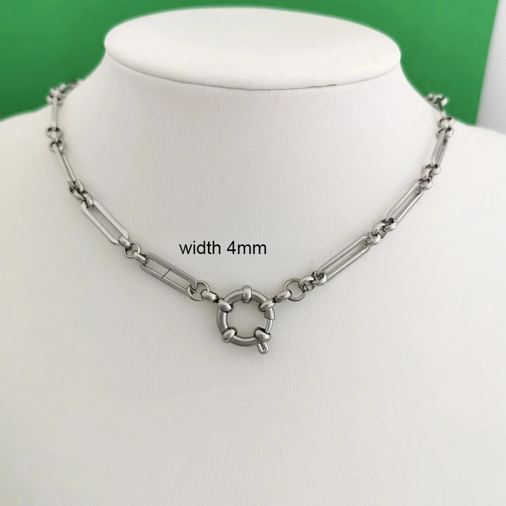 Sailor Clasp Necklace Paperclip Chain Stainless Steel Gold Color Women Jewelry
