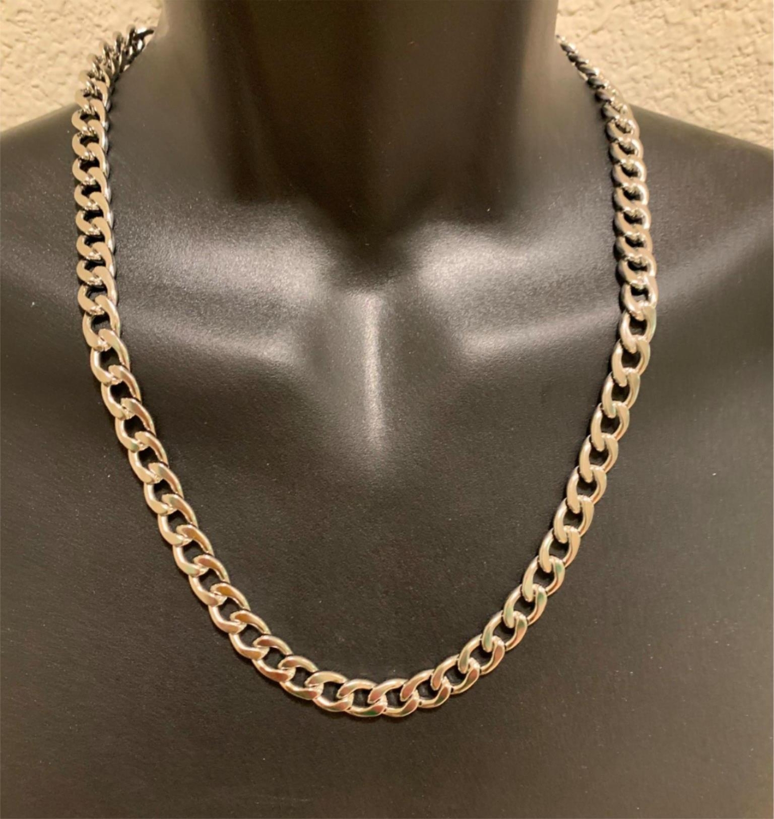 16″-84″ MENS 10 MM STAINLESS STEEL SILVER PLATED CUBAN CURB CHAIN- USA SELLER