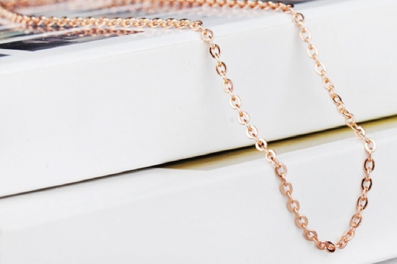 Genuine 18K Rose Gold Filled Tarnish-Free 16″/18″-24″ Cable Chain Necklace H146R