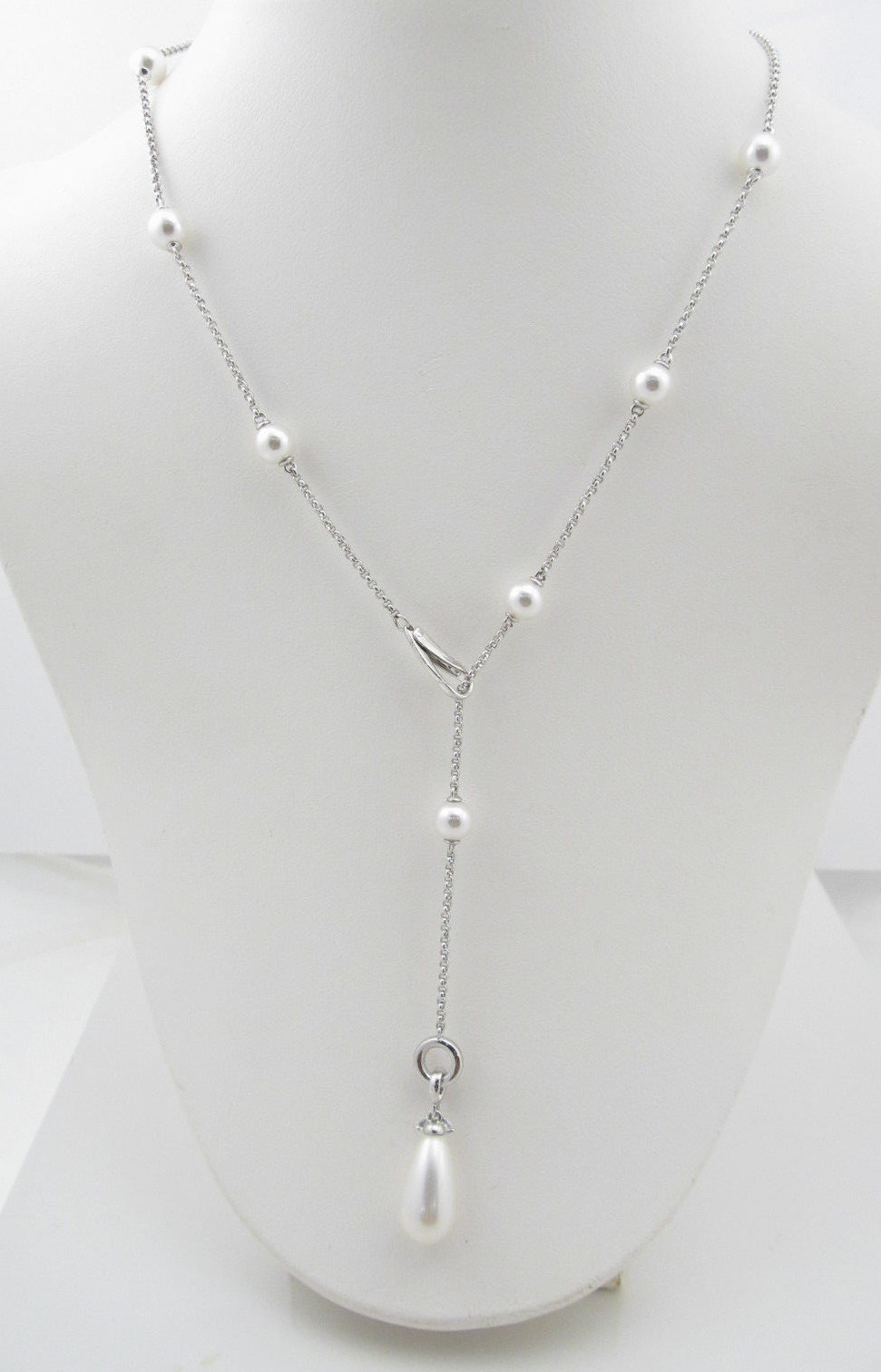 Eliot Danori Silver Tone Imitation Pearl Teardrop Lariat Necklace $75 NWT