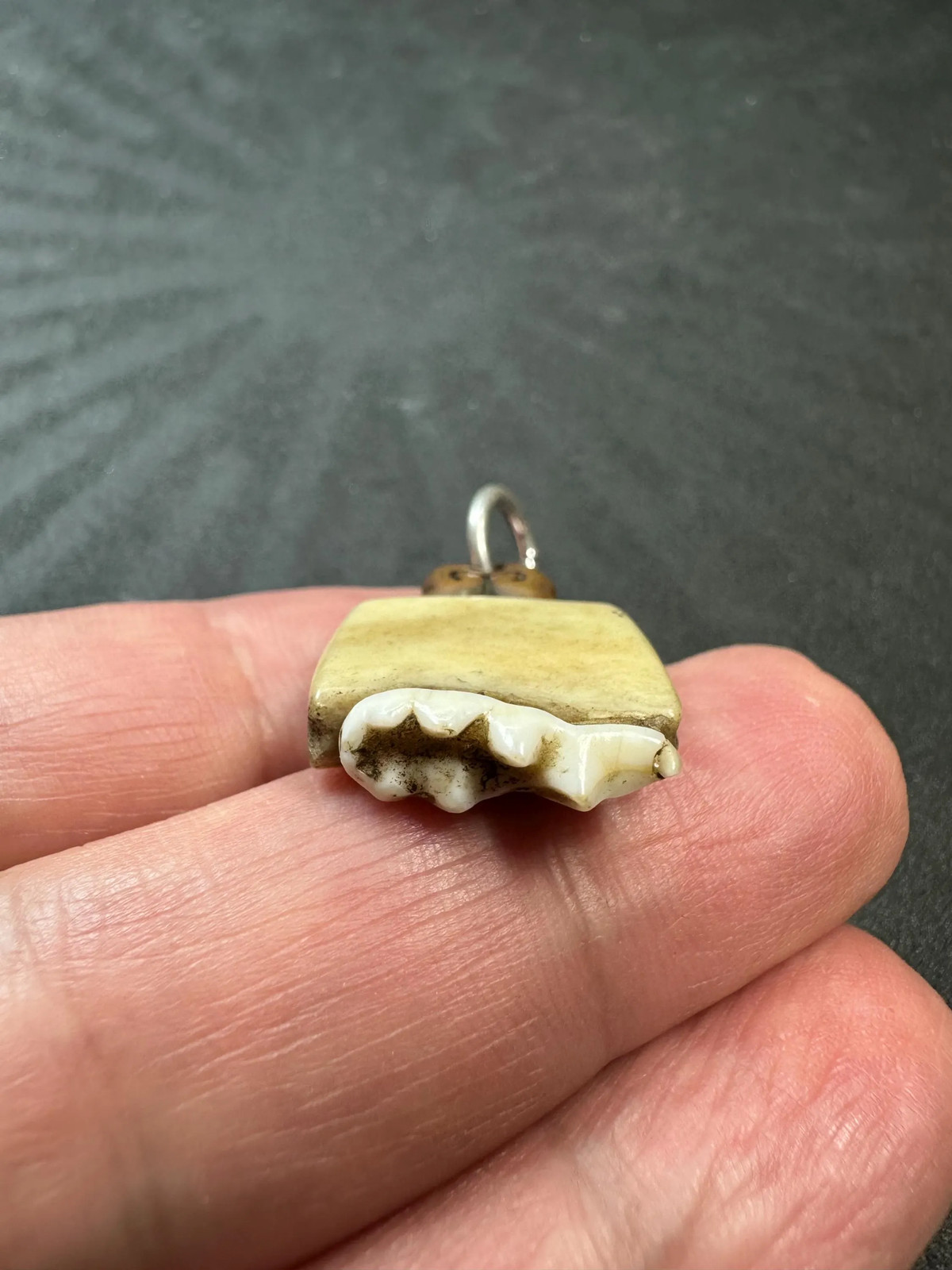 Vintage Himalayan Tooth Amulet Pendant – Tribal Talisman Copper Charm
