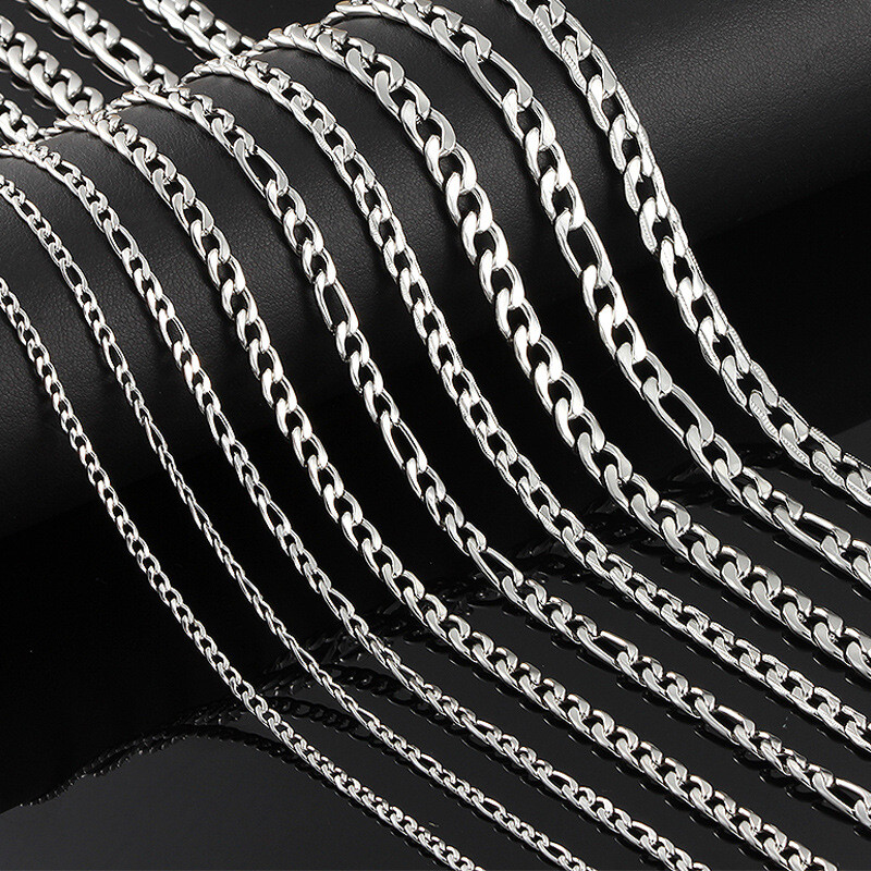 Stainless Steel 1:3 Figaro Chain 7″- 30″ Men Women Necklace 2/3/5/7/9/11/13mm