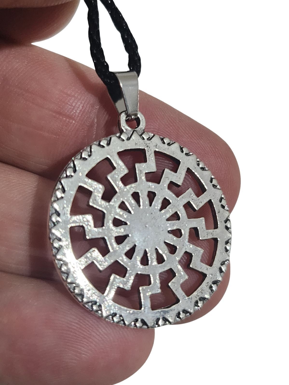 Black Sun Wheel Necklace Slavic Esoteric Occultism Protection Pendant 20″ Cord