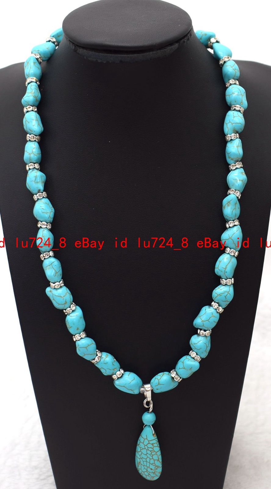 Beautiful 10x14mm Blue Turquoise Irregular Gemstone Teardrop Pendant Necklace