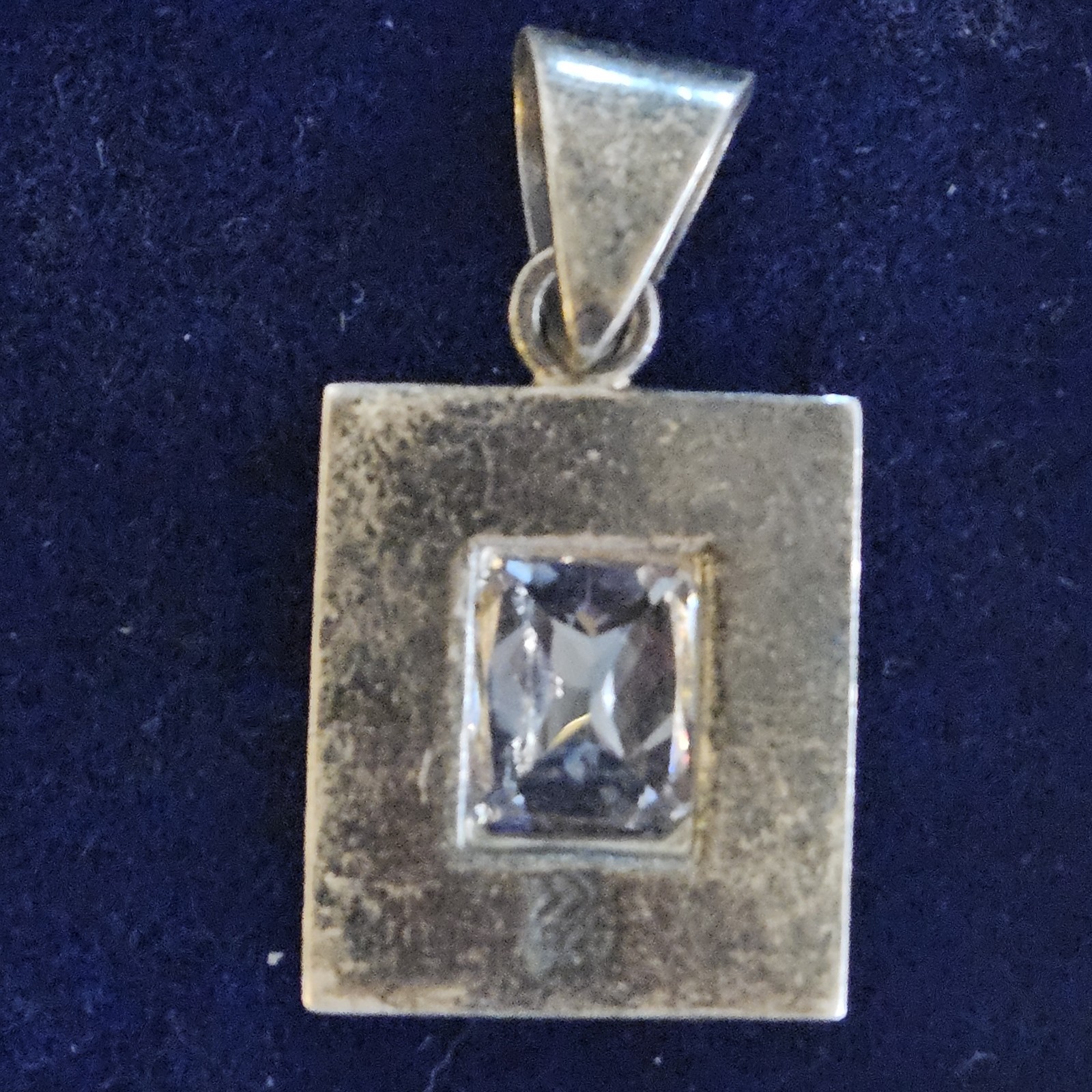 Retired Silpada Sterling Silver CZ Rectangular Slide Pendant Large Bezel Set