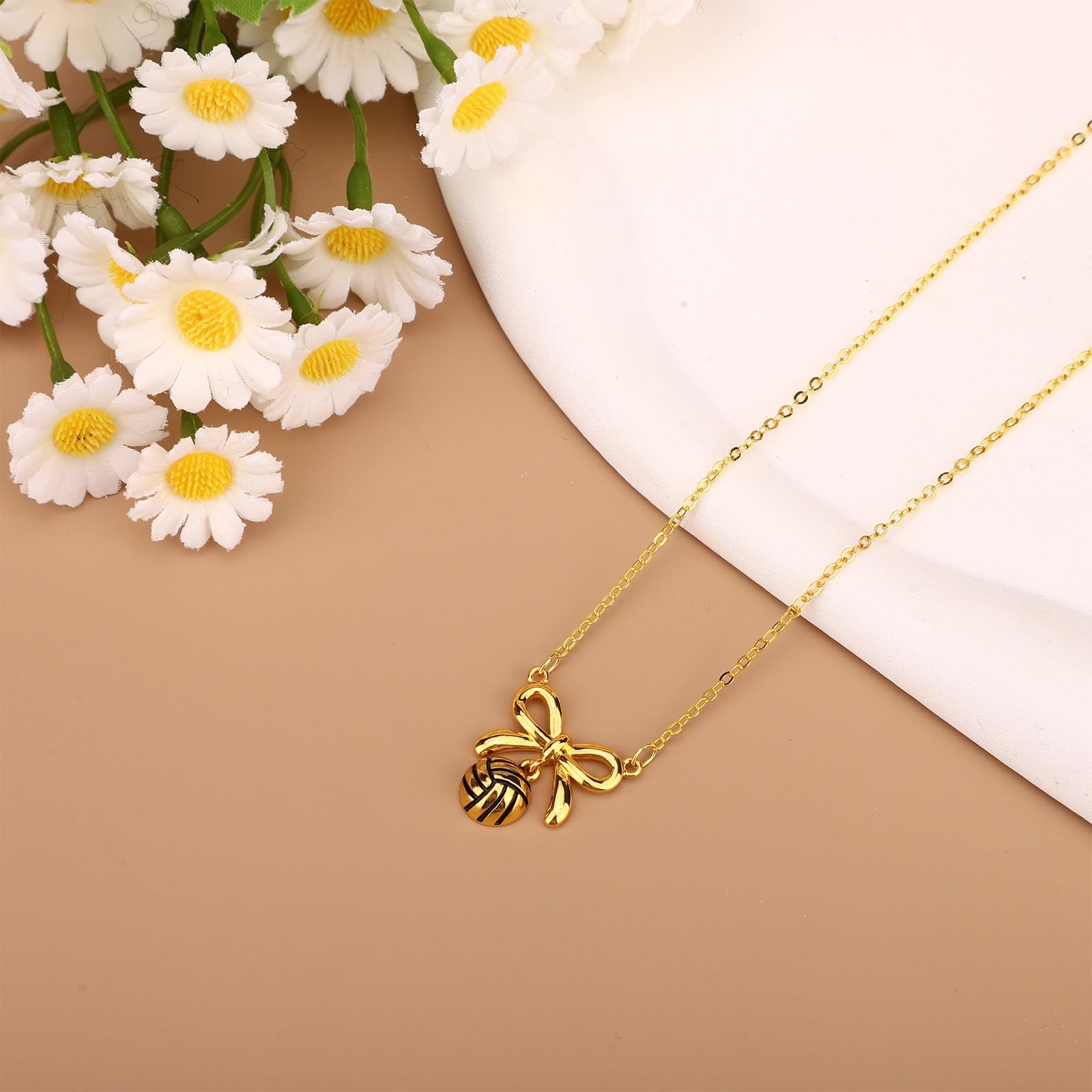 Mikovivi Volleyball Necklaces, 40+5cm/16+2in Adjustable Bow Medium, gold-tone