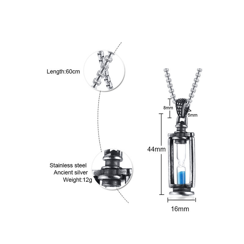 60 CM Titanium Steel Black Retro Hourglass Pendant Fashion Trend Men’s Necklace