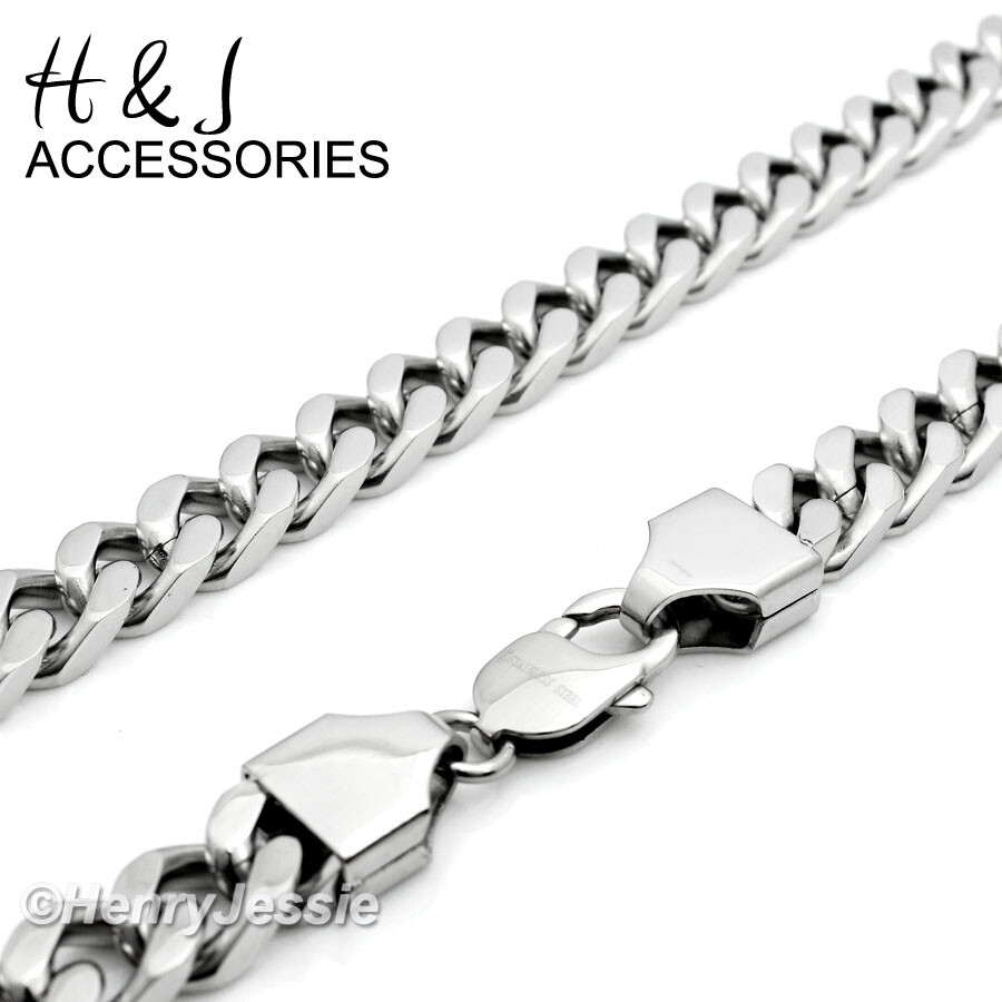 24″MEN Stainless Steel 9mm Silver Cuban Curb Chain Necklace Cross Pendant*H2