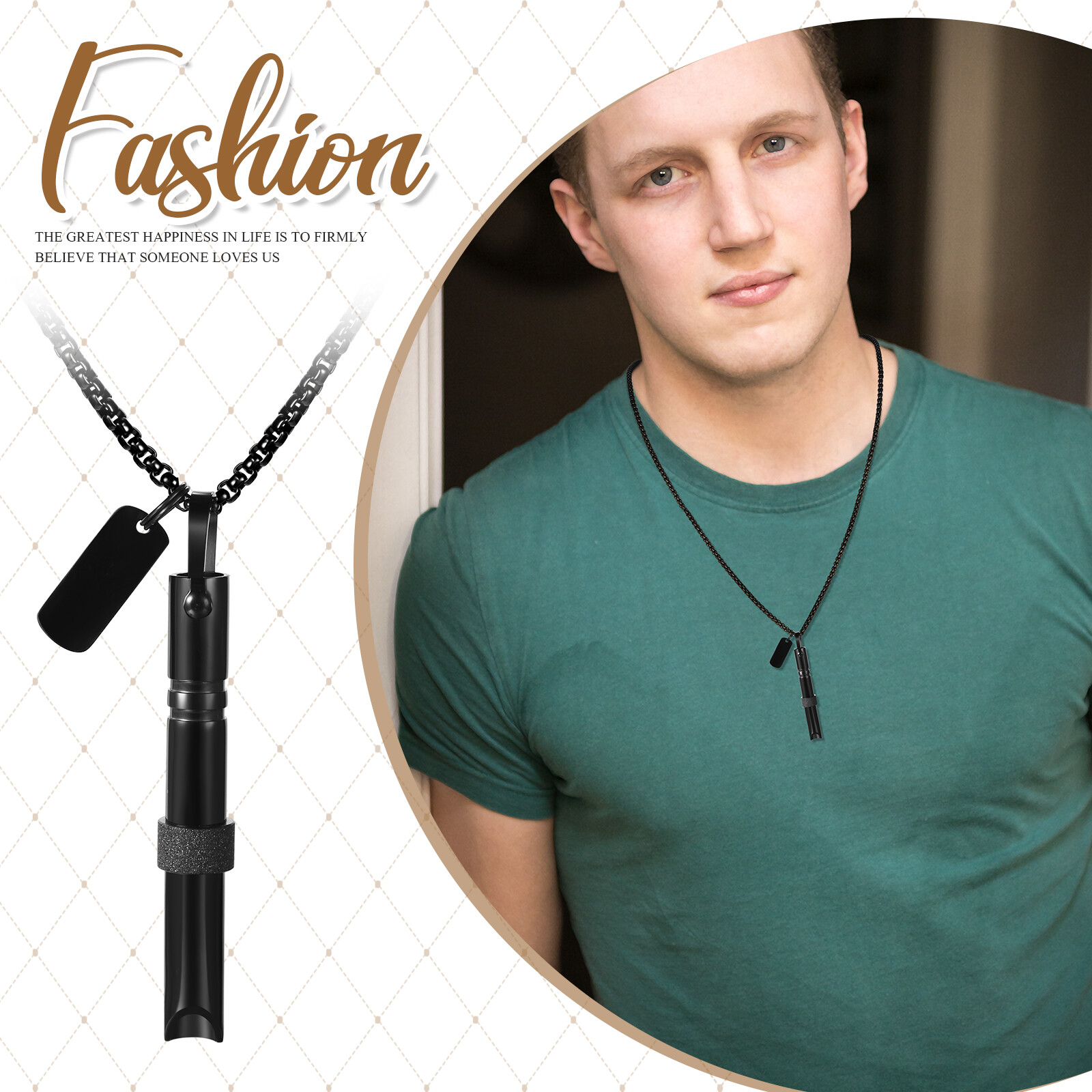 Men Women Anxiety Relief Mindful Breathing Stainless Steel Meditation Necklace