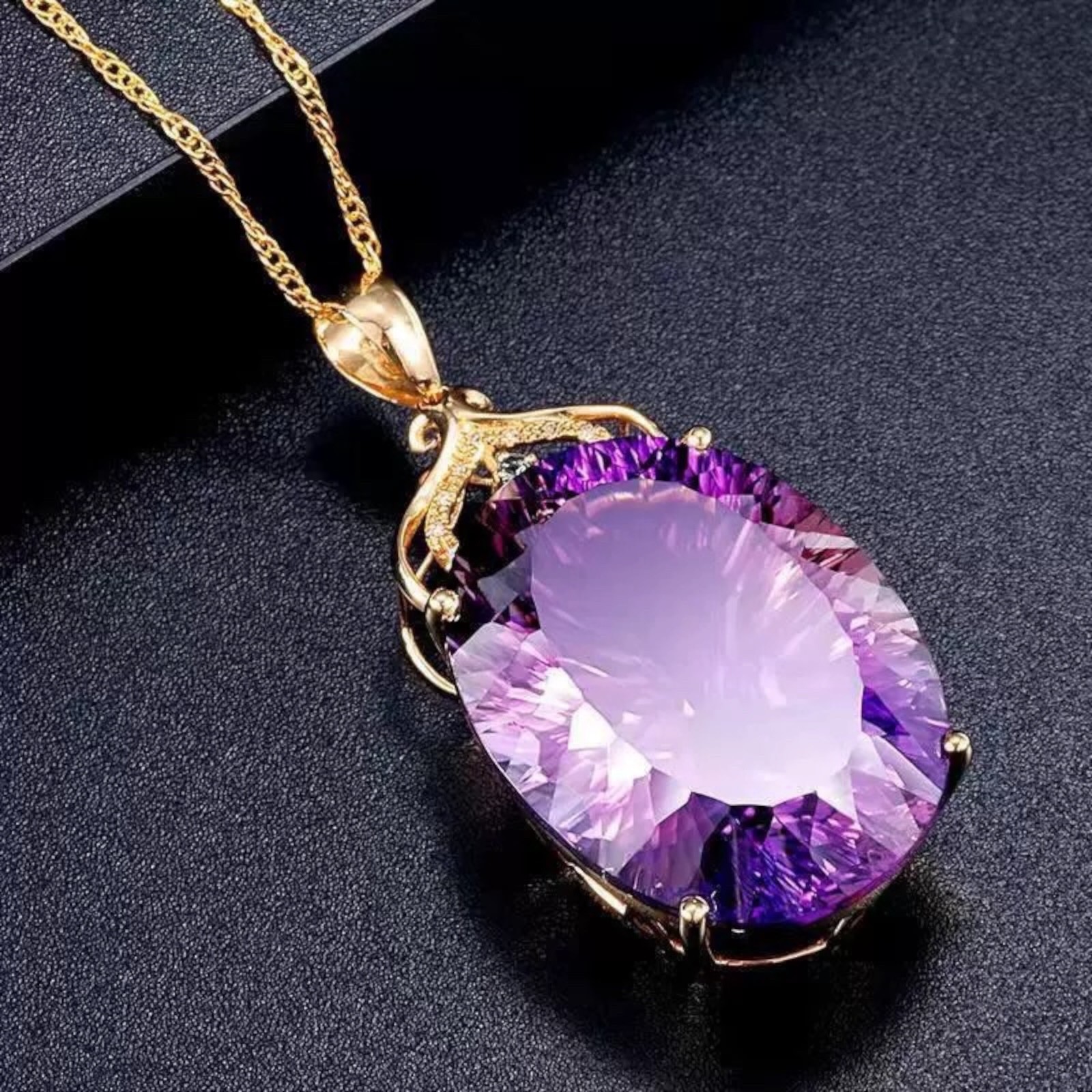 Silver Plated Amethyst Necklaces Gold Chain Pendants Women Lab-Created C17