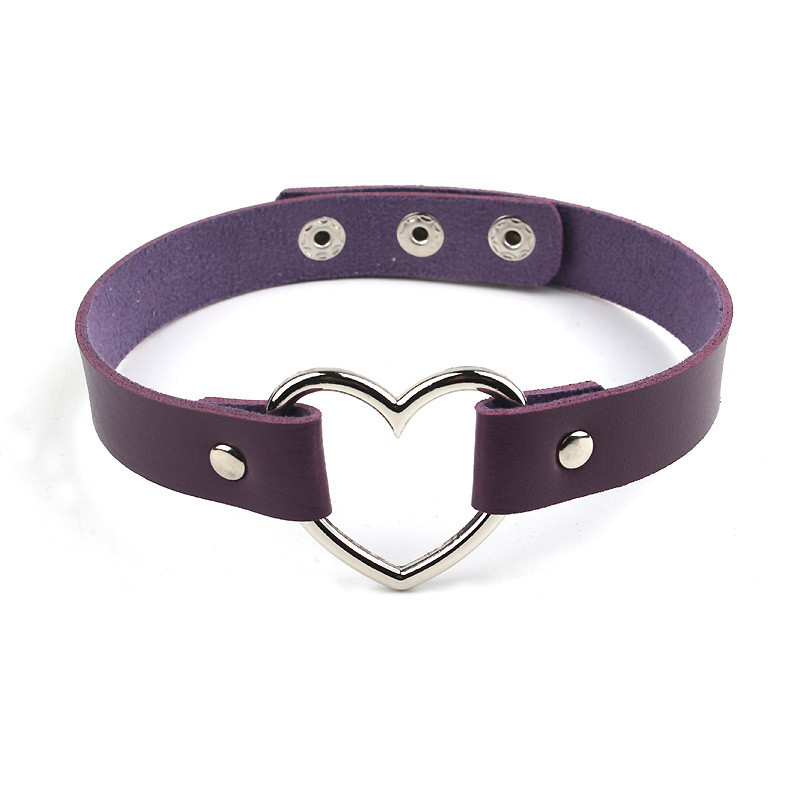 Heart Choker Necklace Faux Leather Collar Black Pink Adjustable Rivet Chocker