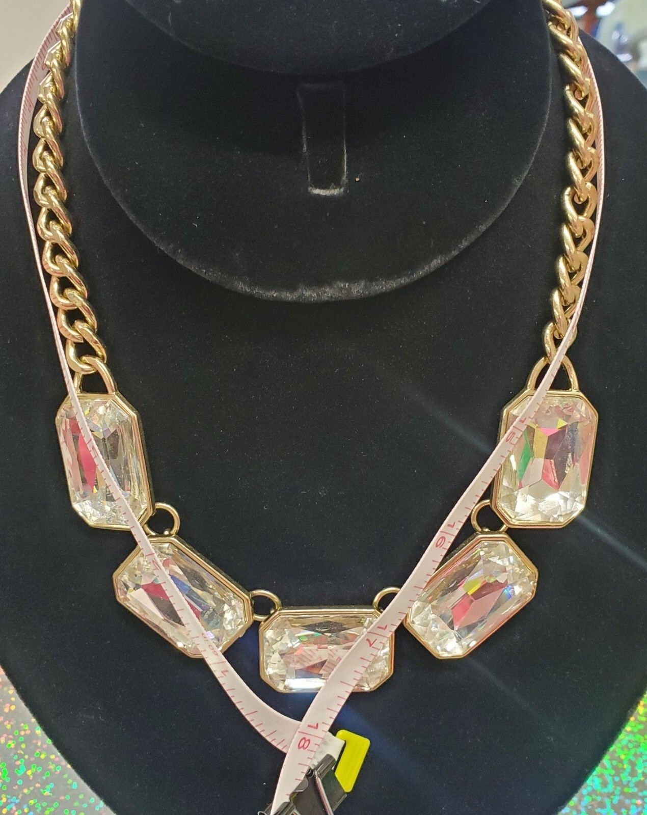 Rhinestone Statement Necklace Gold Tone Clear Colorless Costume Nordstrom VCLM