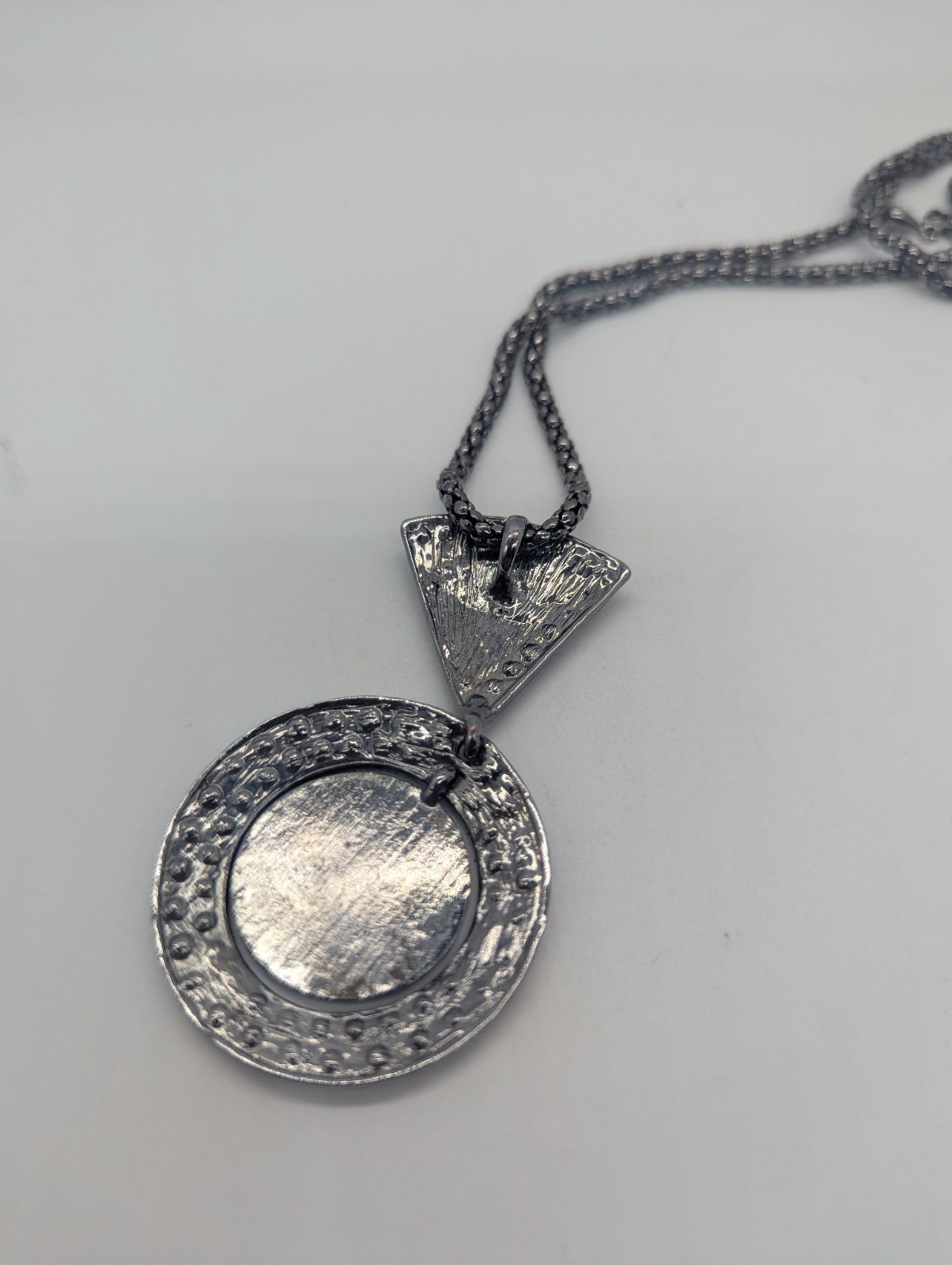Silver Tone Round Pendant Necklace Black Centre, Rhinestone Pavé, Lobster