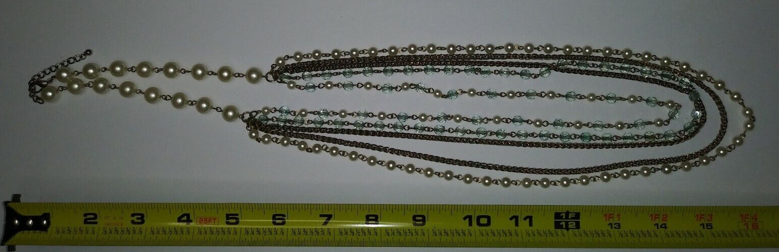 Faux Pearl Necklace with 5 Strands Fashion Costume Jewelry