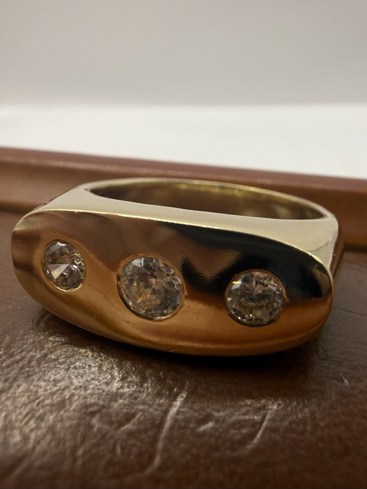 Vintage 9ct Yellow Gold Gypsy Setter Trilogy Ring • 8.41 Grams • Size – O ½