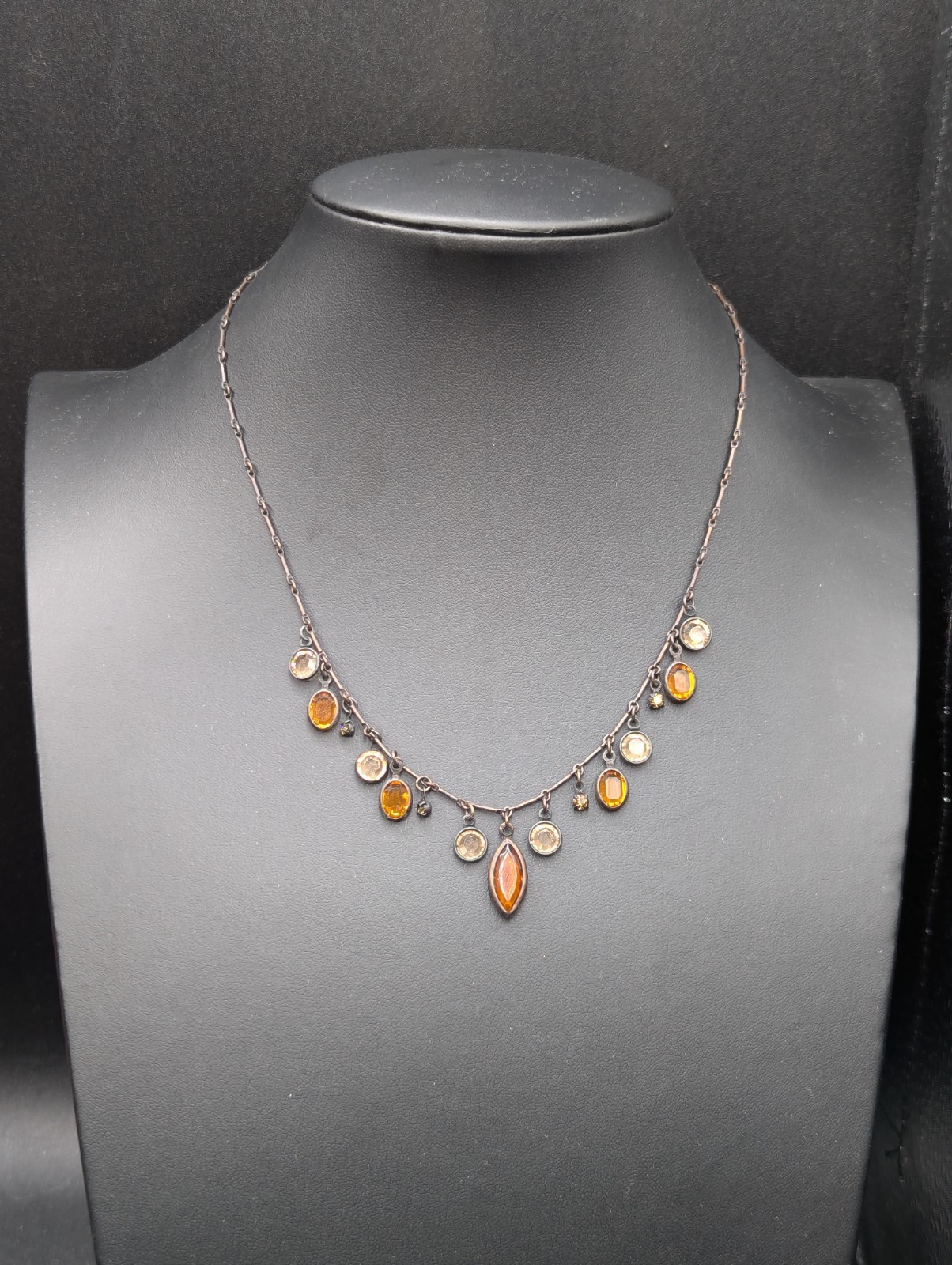 Top Shelf Bezel Crystal / Glass Rhinestone Charm Dangle Dark Metal Necklace