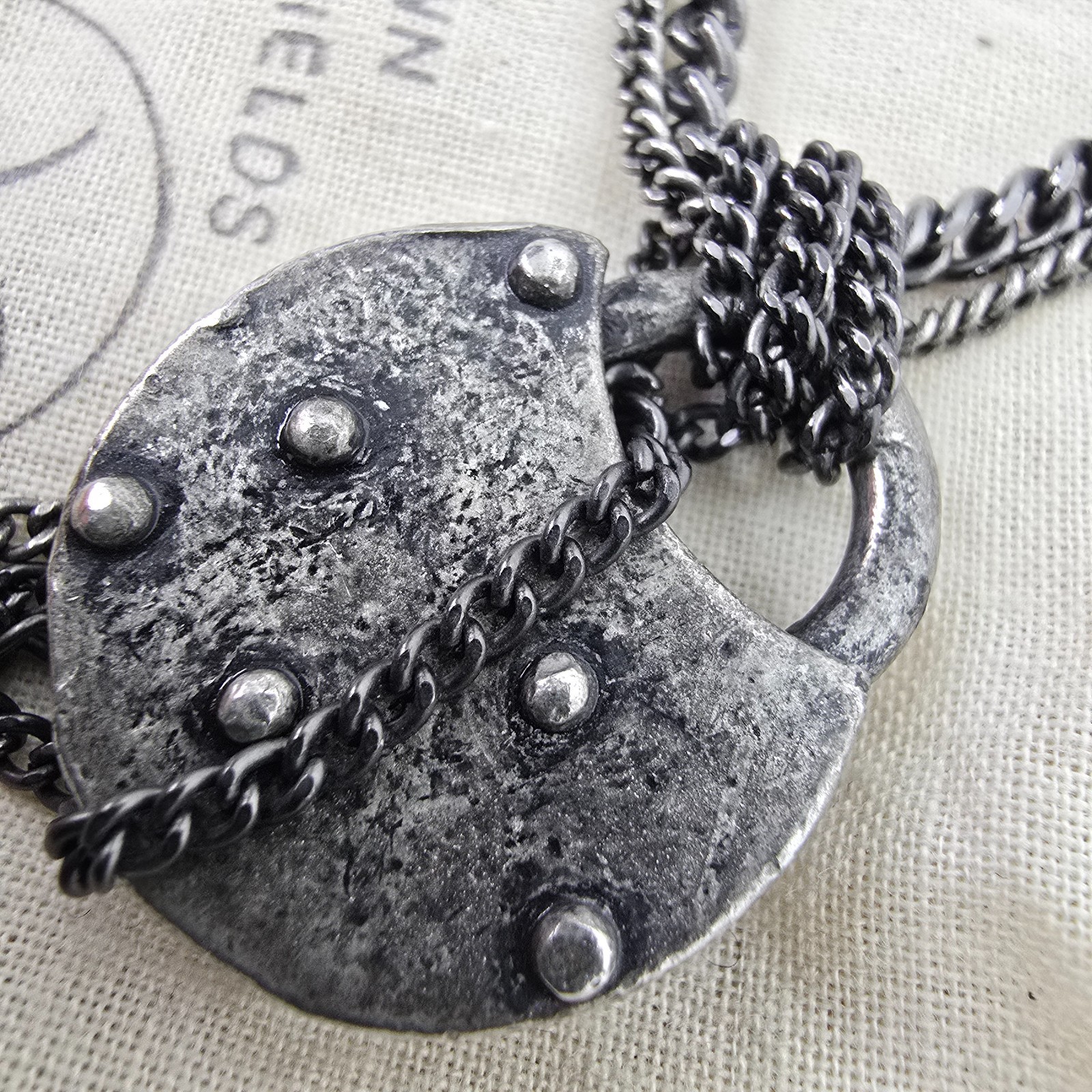 ALL SAINTS WOMENS VINTAGE DISTRESSED PADLOCK NECKLACE BLACK GREY LOCKET RARE