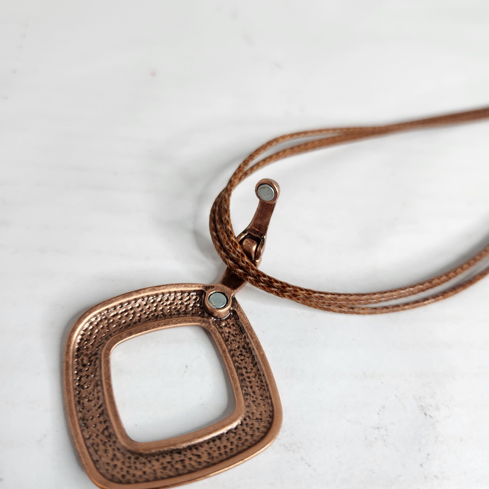 Boho Premier Designs Copper Tone Pendant On 3 Strand Faux Leather Chain