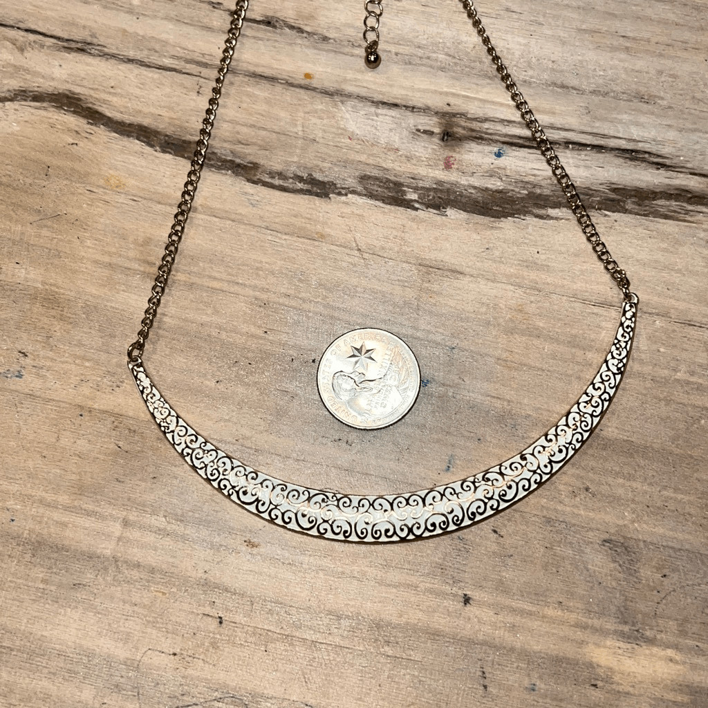 Filigree White And Gold Tone Collar Necklace