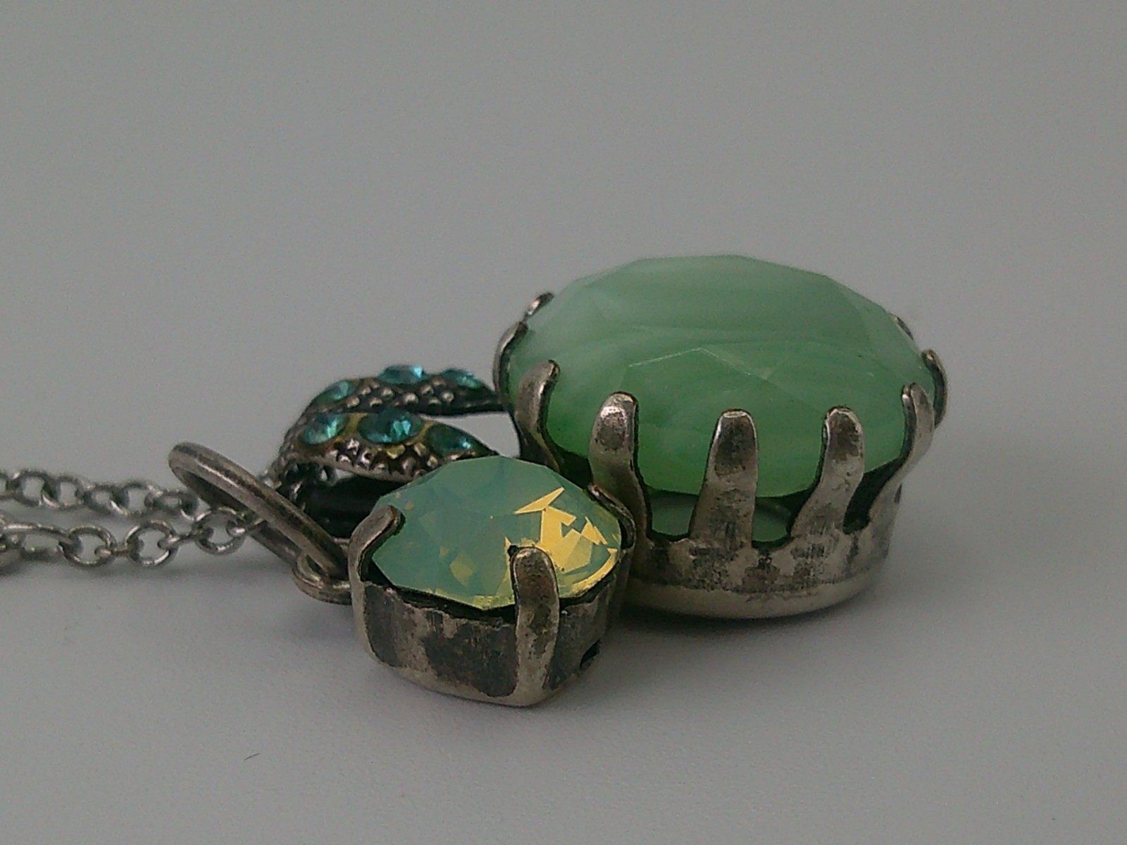 Mariana Rhodium Plated & Mint Green Stone 15mm Pendant Necklace 17-21″ Adjust.