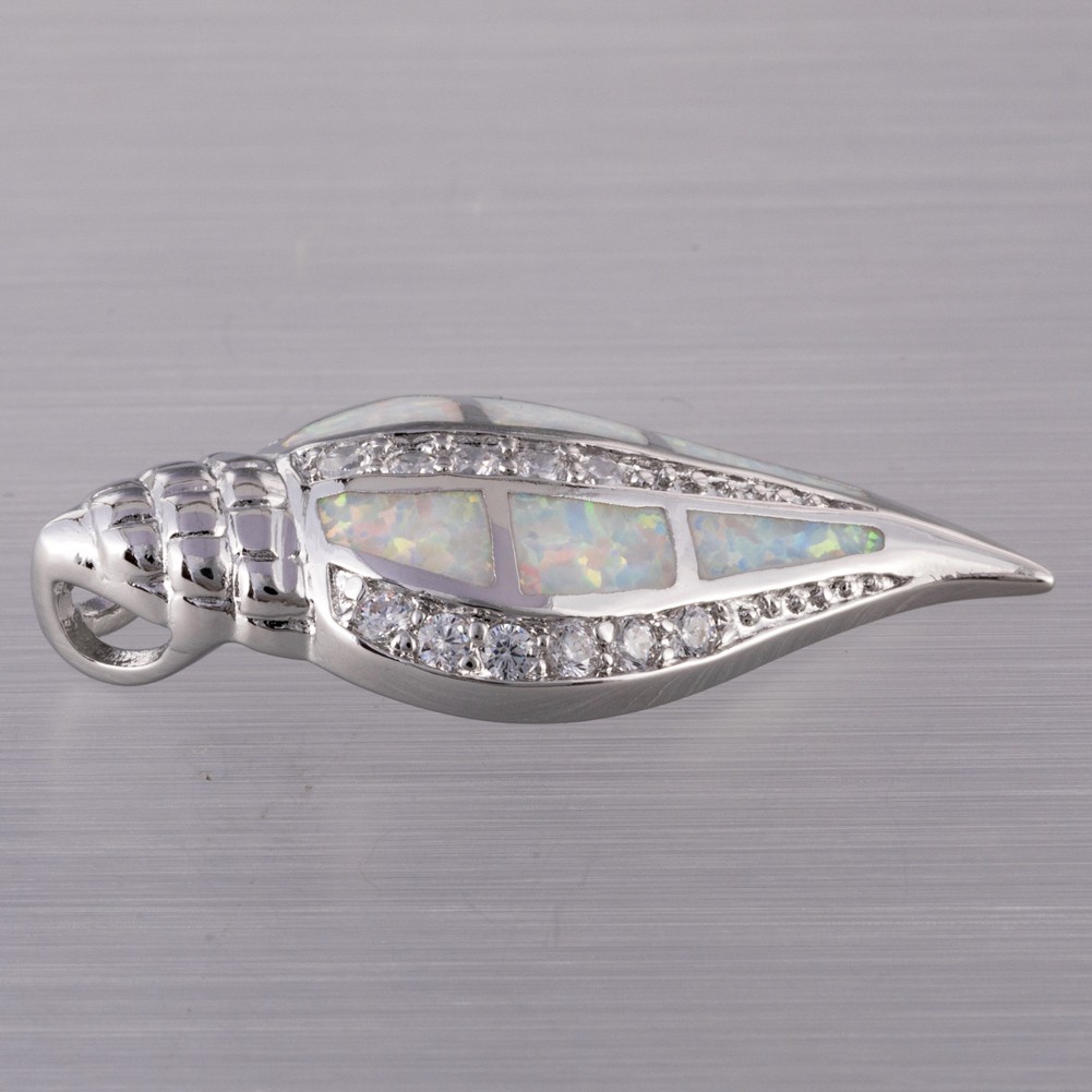 Conch Seashell White Fire Opal Silver Jewelry Necklace Pendant