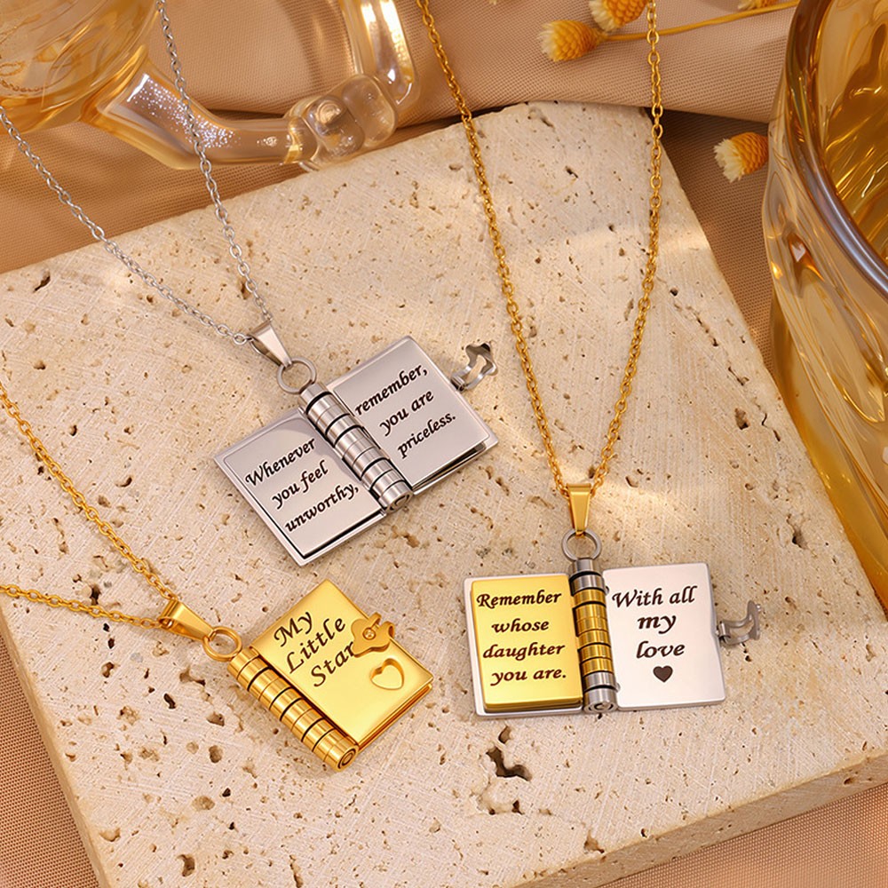 Openable Daughter Book Necklace Stainless Steel With Pages Of Engraved US
