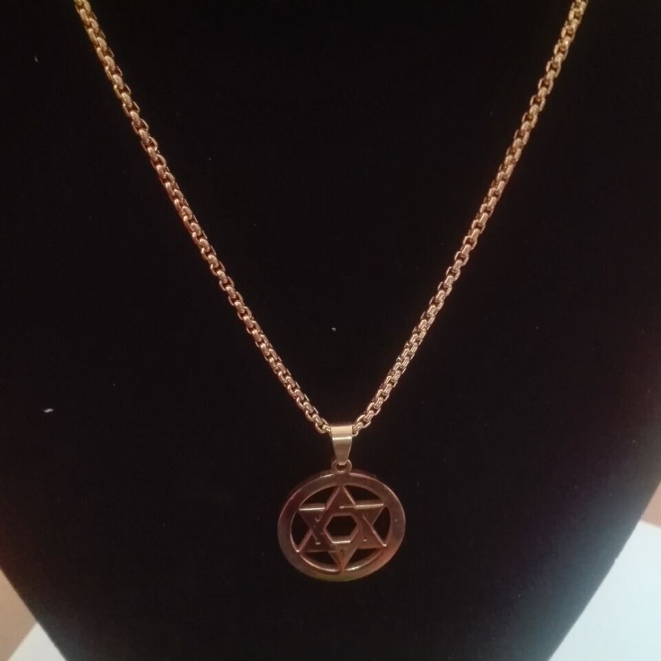 20”-32” 3mm Chain Hip-Hop Stainless steel star of David Pendant Necklace Gold