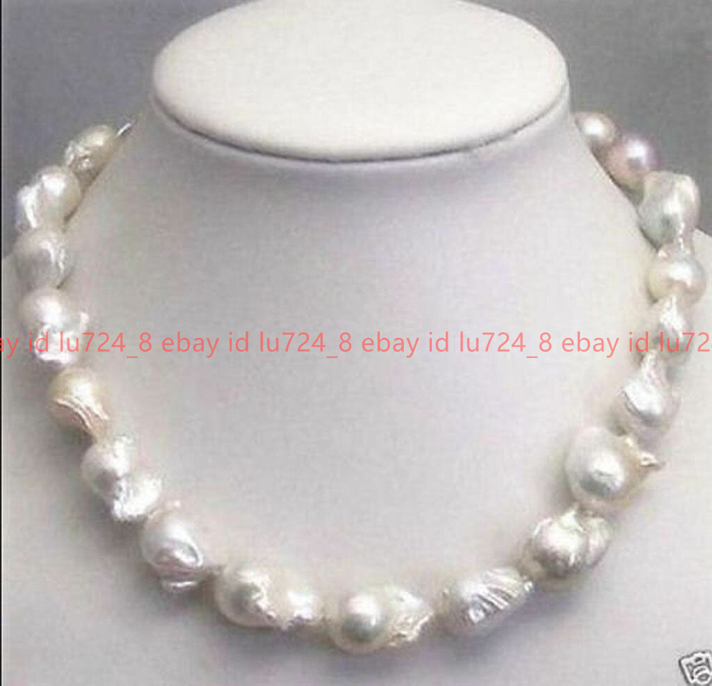 Huge 15x20mm Freshwater Cultured White Keshi Baroque Pearl Necklace 18-35″