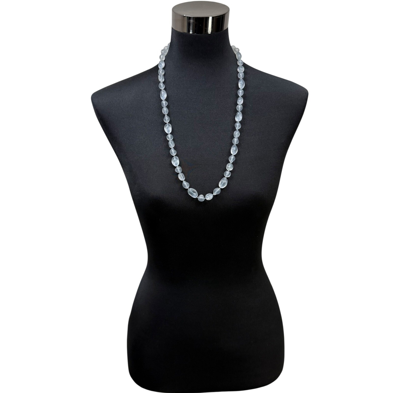 Blue Frosted Acrylic Beaded Statement Necklace Long Strand Fashion Jewelry 15 in