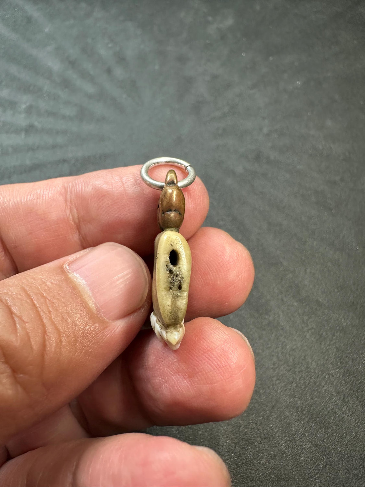 Vintage Himalayan Tooth Amulet Pendant – Tribal Talisman Copper Charm