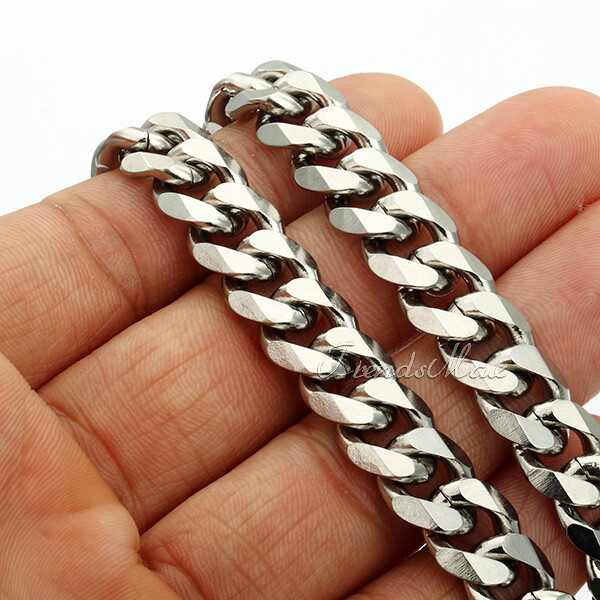 11MM Heavy Mens Chain Curb Link Silver Stainless Steel Necklace Jewelry 16″-36″