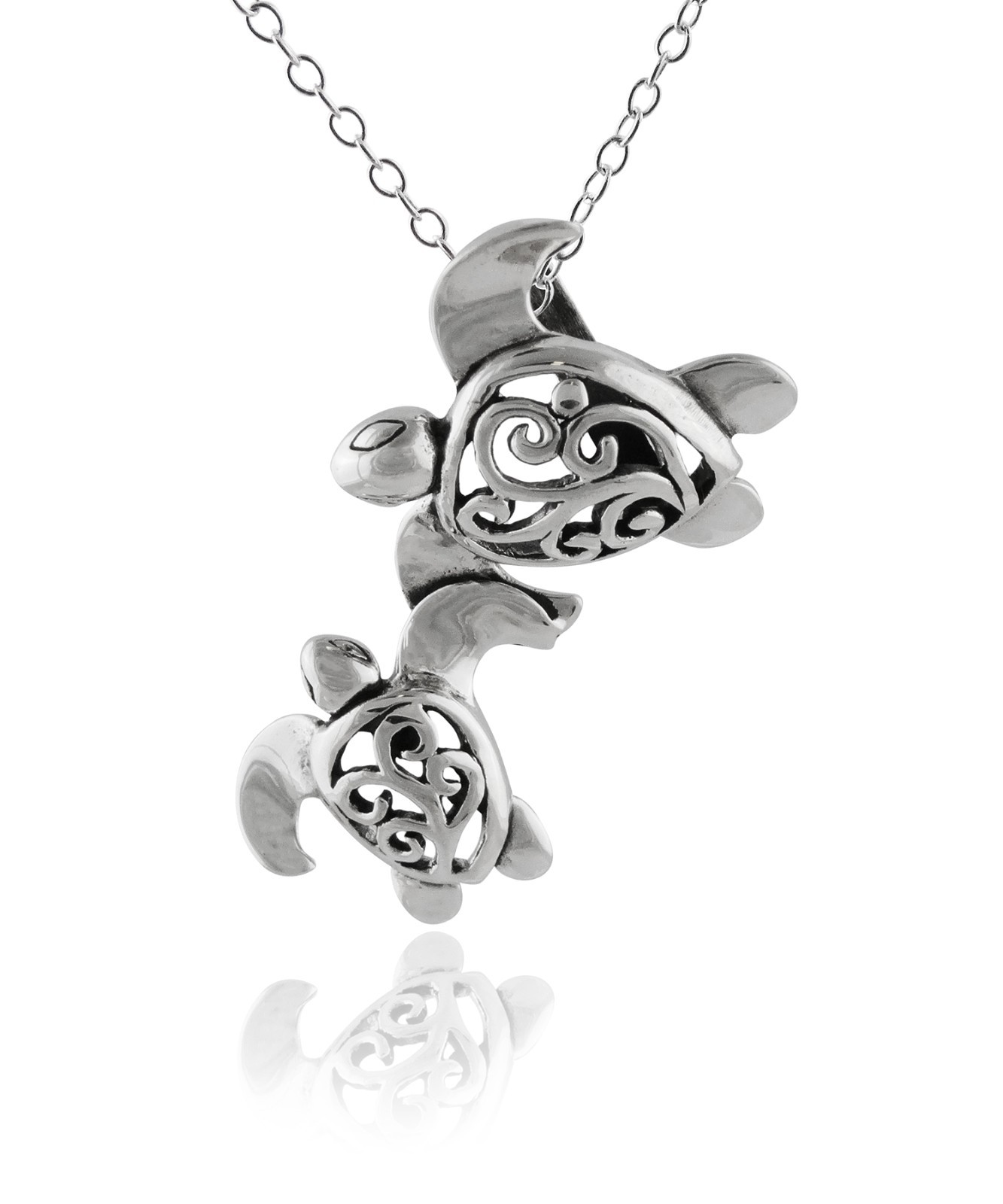 3D Sea Turtles Necklace – 925 Sterling Silver – Filigree Pendant Ocean Turtle