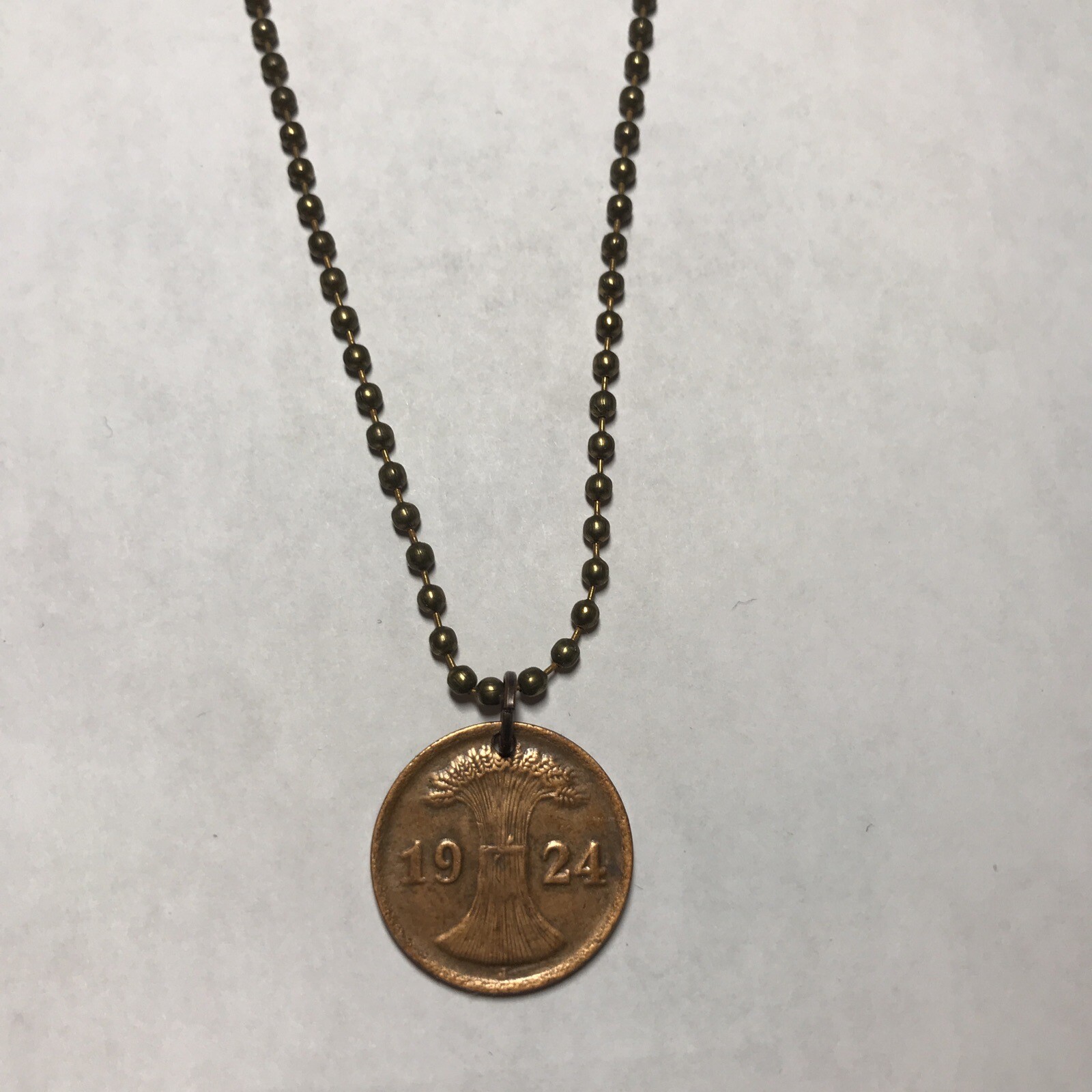 🔥 Real German 1924 J Germany 2 Reichspfennig Wheat Coin Pendant. Great 🎁