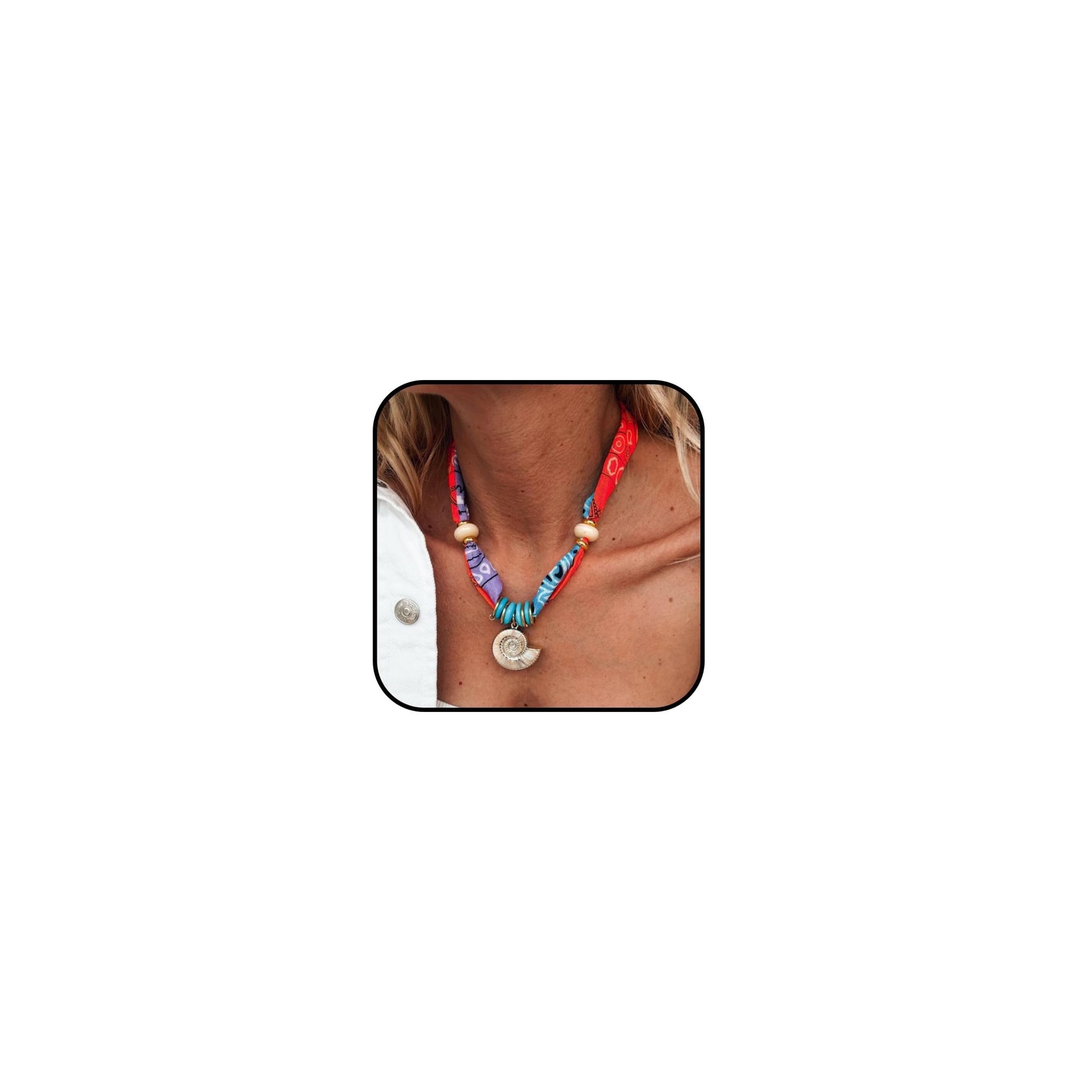 YANCHUN Scarf Necklace with Charm Bandana Necklaces Jewelry Conch Shell Accen…
