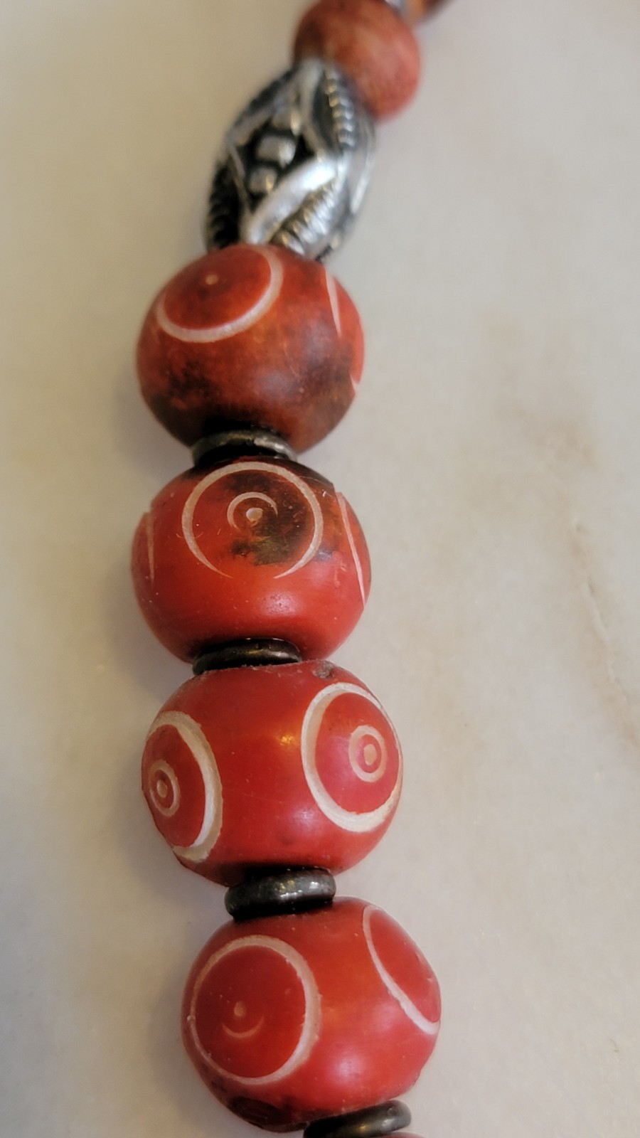 Tibetan Ghau Prayer Box Amulet Necklace Red Coral Hand-Carved Spiral Beads
