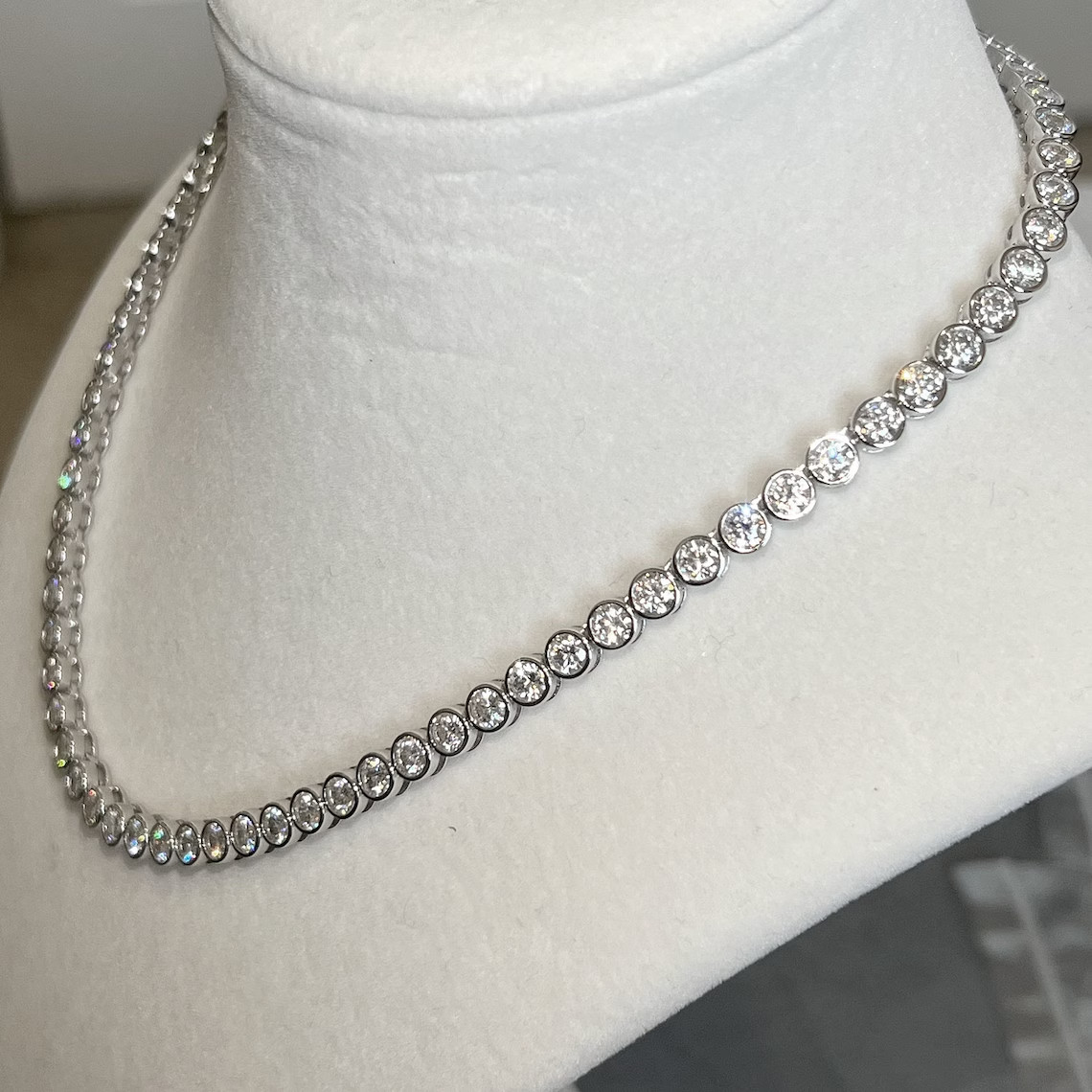 Certified new Bezel Set Moissanite Tennis Necklace women’s 18 inch