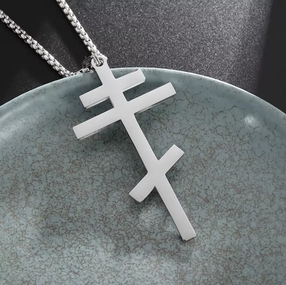 Silver Cross Necklace Eastern Orthodox Stainless Steel Pendant Men Russian Greek