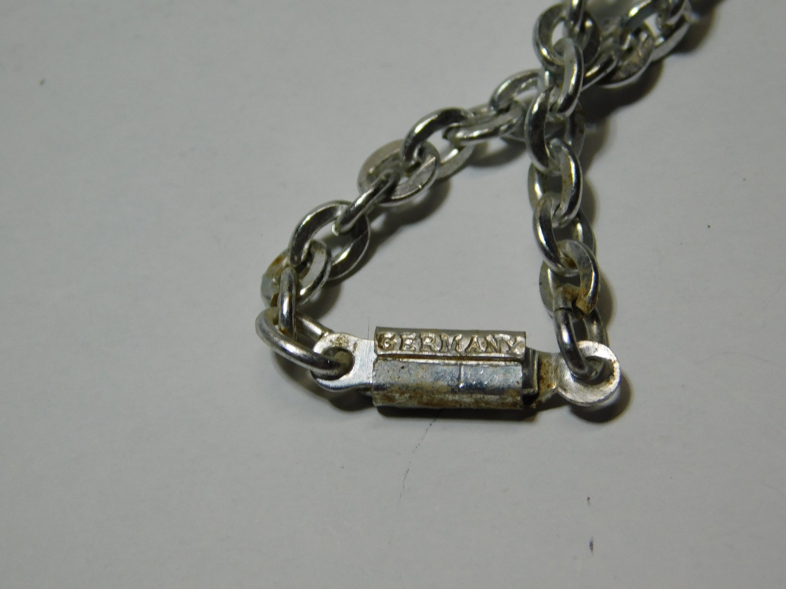 Vintage Silver Tone With Light Blue Stone 22″ Stamped “Germany” Pendant Necklace