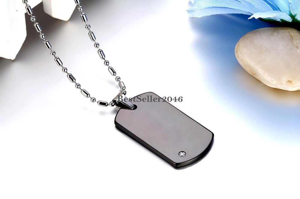 Men Boys Polished Tungsten Carbide Dog Tag Pendant Stainless Steel Necklace 22″