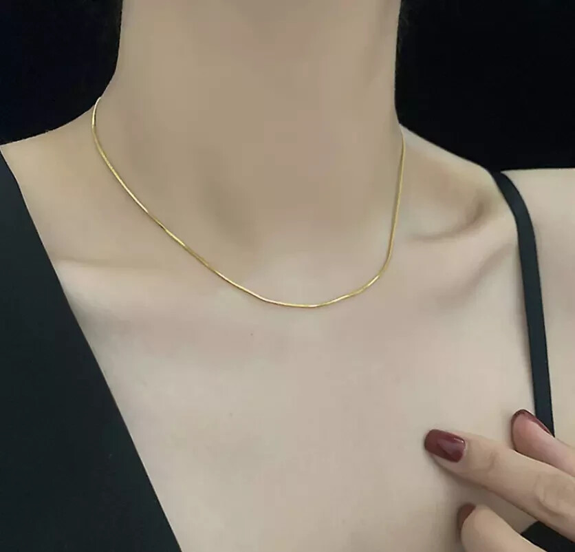 Titanium Stainless Steel 1mm Round Snake Silver Gold Chain Necklace 16-18″ AG