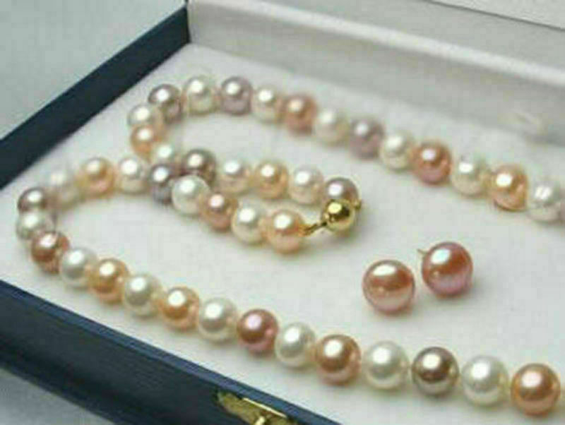 16″-50″ 7-8mm /8-9mm Natural Akoya Cultured Pearl Beads Necklace + Earrings Set