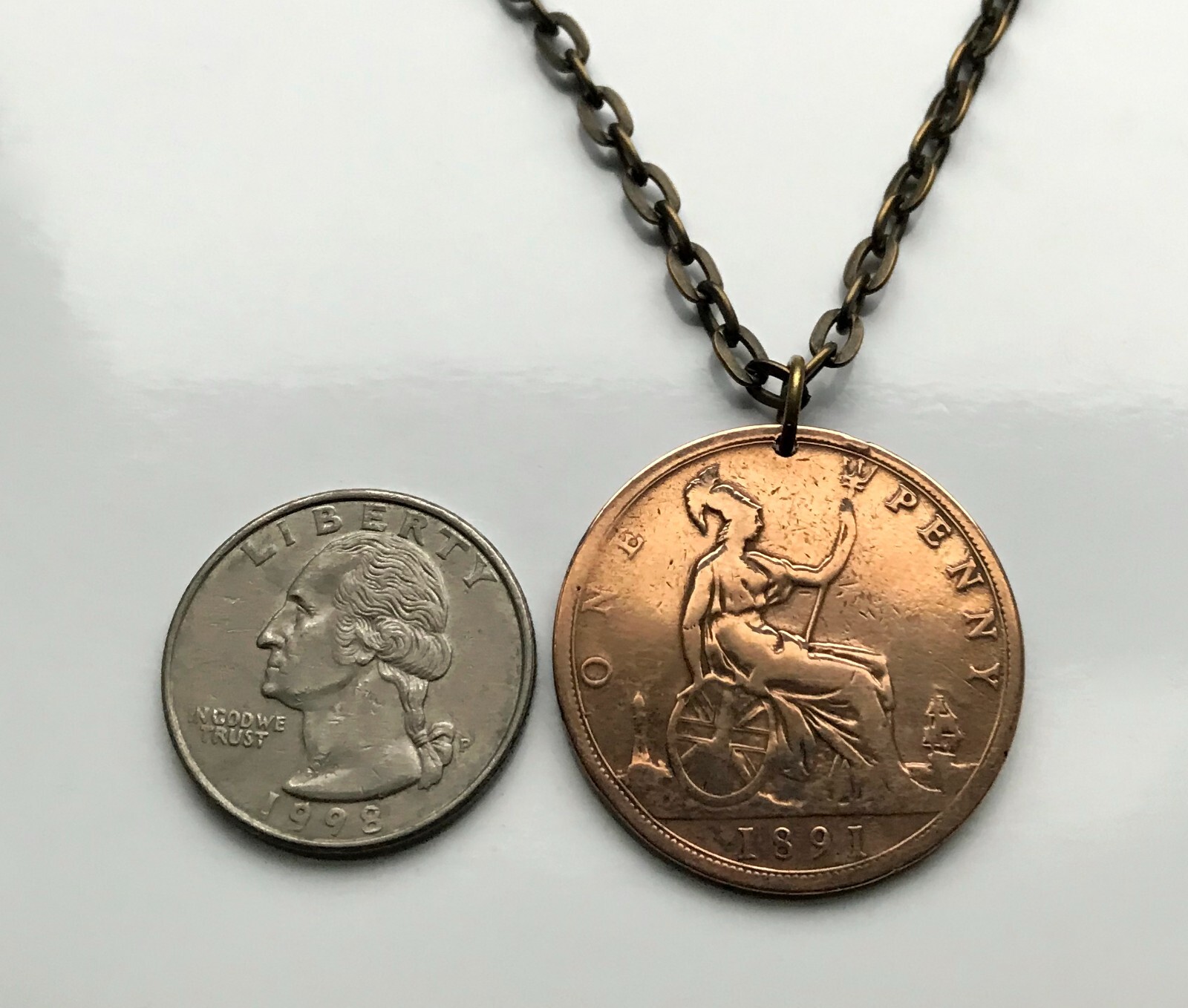1891 United Kingdom Great Britain Penny coin pendant Queen Victoria York n000289